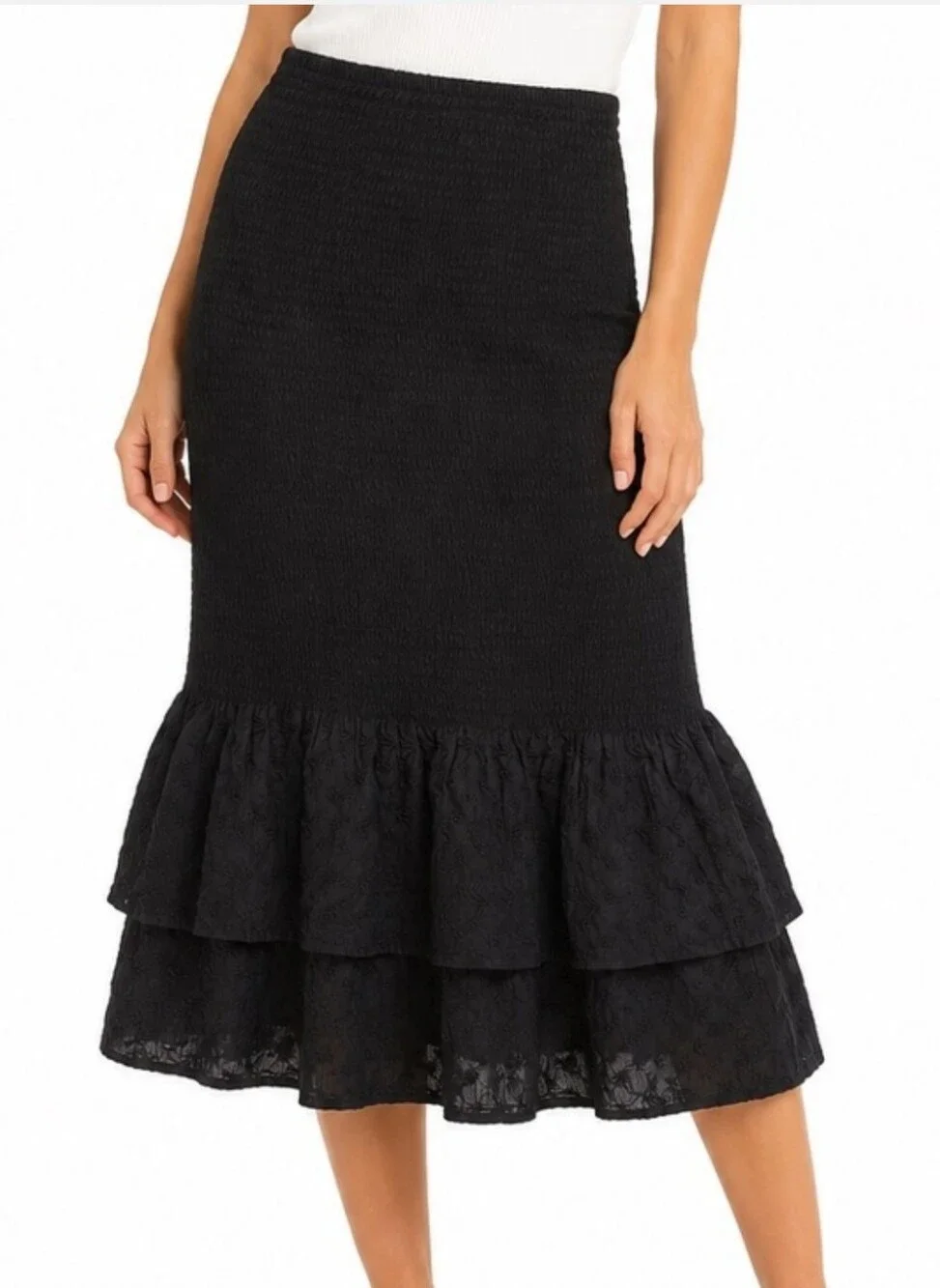 Abercrombie & Fitch Black Tiered Ruffle Midi Skirt Size XS